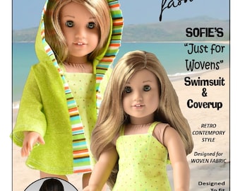 18 inch Doll Clothes Pattern-Sofie's Retro Swimsuit & Coverup-Digital PDF by Sofie Clareese Doll Fashion