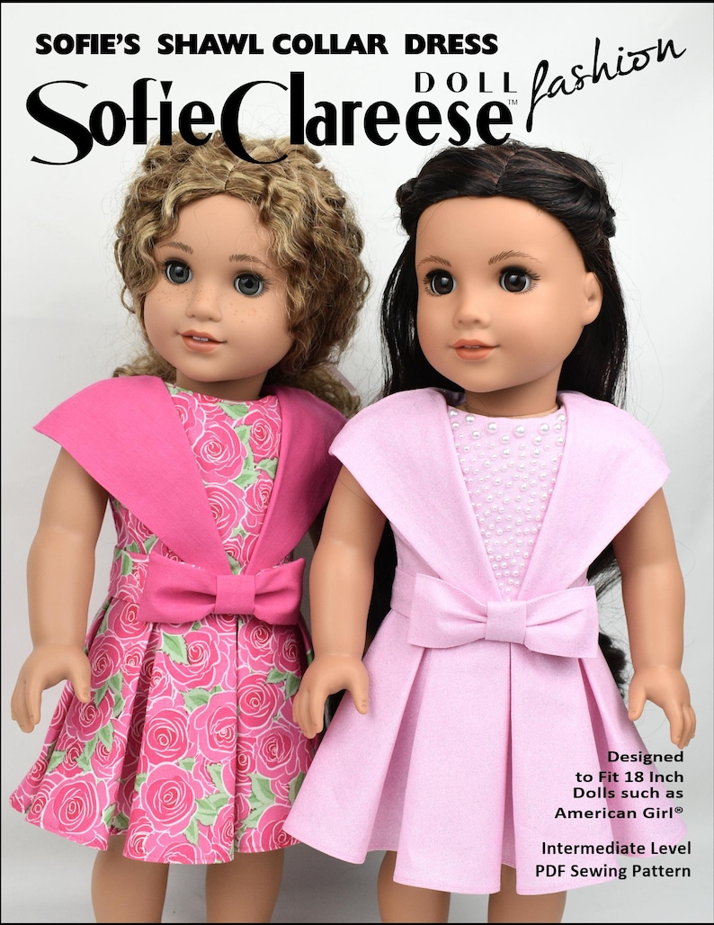 18 Inch Doll Clothes Party Shawl Collar Dress Digital PDF Pattern designed to fit dolls such as American Girl® image 1