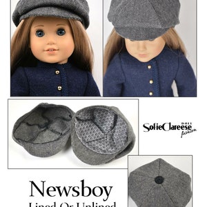 May include: Gray newsboy cap with a herringbone pattern and a black button on top. The cap is lined and unlined. Sofie Clareese Doll Fashion.