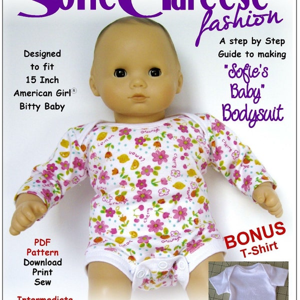 15 inch Baby Doll Clothes Pattern-Sofie's Baby Bodysuit-Digital PDF by Sofie Clareese Doll Fashion