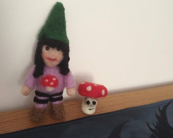 Little Button mushroom Gnome girl with her toadstool friend