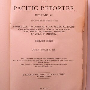 1906 PACIFIC Reporter VOL. 85 Government Law Courts United | Etsy