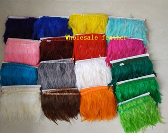 White black orange purple brown ivory pink yellow green blue coque rooster feather trim fringe hackle feather trim