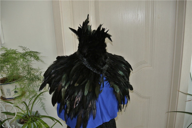 Châle à Plumes Noir Gothique - Cape Avec Plumes Pour Halloween, Cosplay Et Soirées à Thème