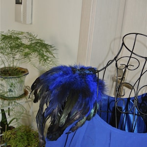 Handmade 2 pcs royal blue feather epaulette pad Carnival feather shoulder shawl cape burning man festival epaulettes