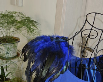 Handmade 2 pcs royal blue feather epaulette pad Carnival feather shoulder shawl cape burning man festival epaulettes