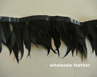 1 yards bande plume d'oie garniture frange frange de plume d'oie noire pour décor de robe