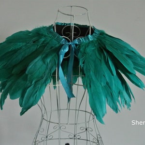 deep green dark green feather cape feather jacket feather shawl Goose feather cape Carnival feather shoulder shrug