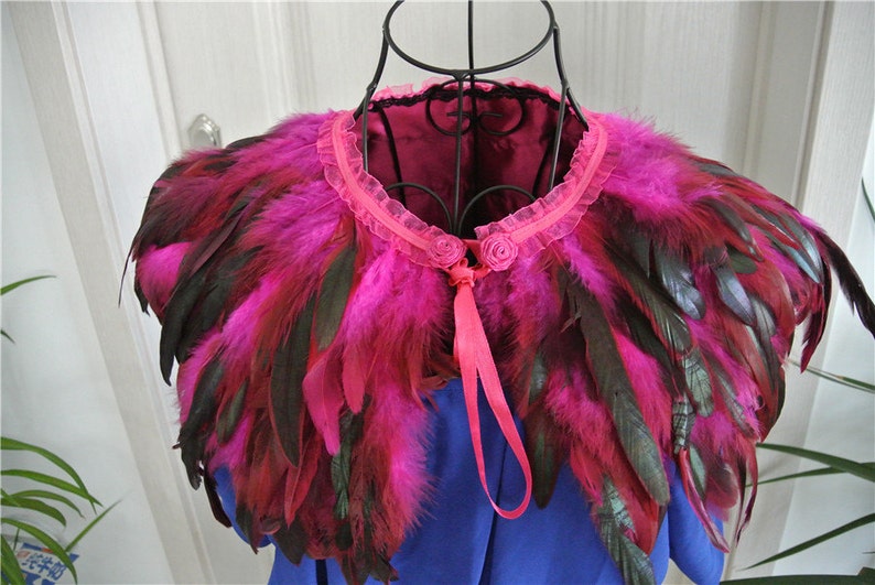 Hot pink feather cape feather jacket feather shawl rooster feather cape 3 ply image 3