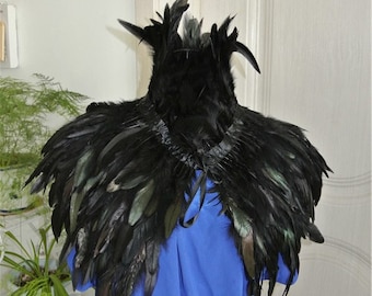 Black feather cape feather jacket feather shawl rooster feather cape Carnival feather shoulder shrug burning man festival