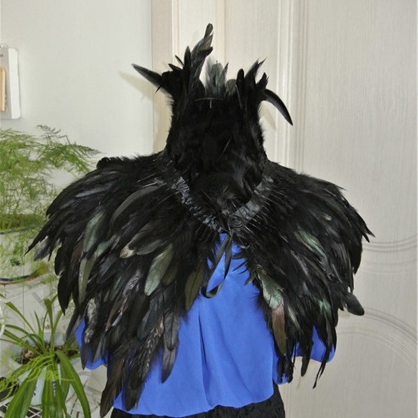 Black feather cape feather jacket feather shawl rooster feather cape Carnival feather shoulder shrug burning man festival