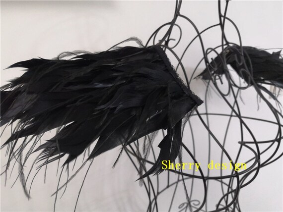Handmade black feather epaulette pads Carnival feather shoulder