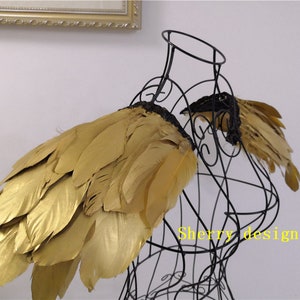 Handmade gold goose feather epaulette pads Carnival feather shoulder shrug burning man festival epaulettes for burning man supply