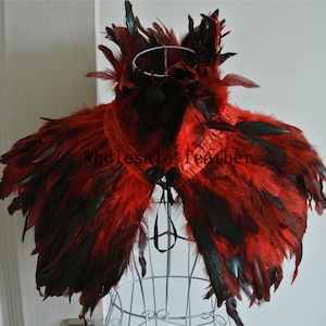 RED feather cape feather jacket feather shawl rooster feather cape Carnival feather shoulder shrug burning man festival