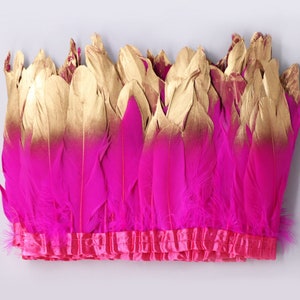 15 kleuren felroze ganzenverenversiering met gouden puntganzenverenversiering