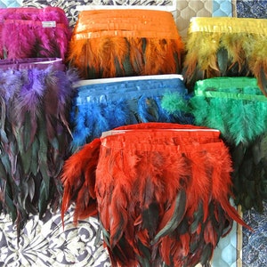 red yellow orange purple Hot Pink turquoise black royal blue burgundy coque feather trim fringe rooster feather trim