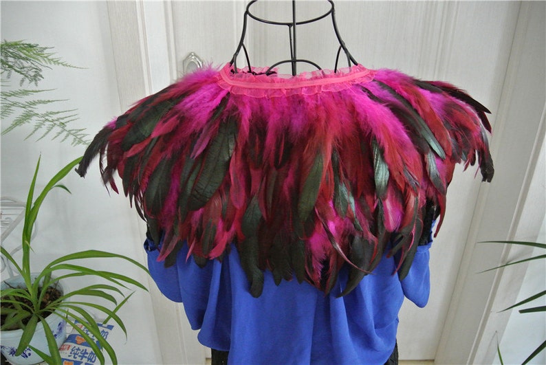 Hot pink feather cape feather jacket feather shawl rooster feather cape 3 ply image 2