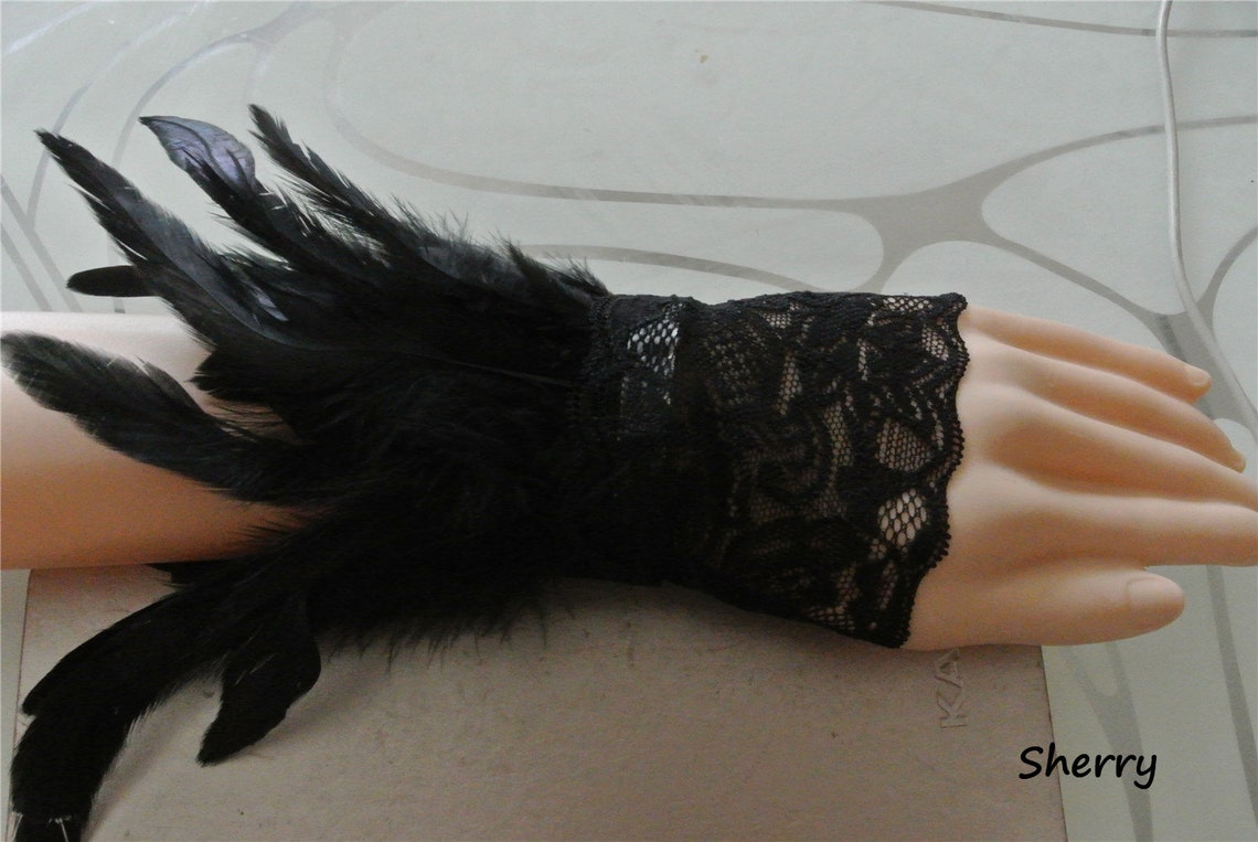 Black Feather WRIST CUFFS wrist bands cuff feather Bracelet Etsy