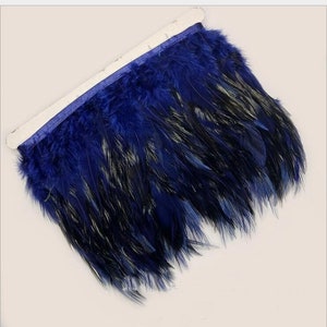 2 yards navy blue deep blue hackle feather trim fringe saddle feather fringe rooster feather trim for dress decor color 29