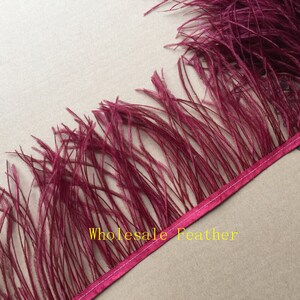 10 yards/lot dark burgundy wine red ostrich feather trimming fringe ostrich feather trim for Wedding Derss sewing image 2