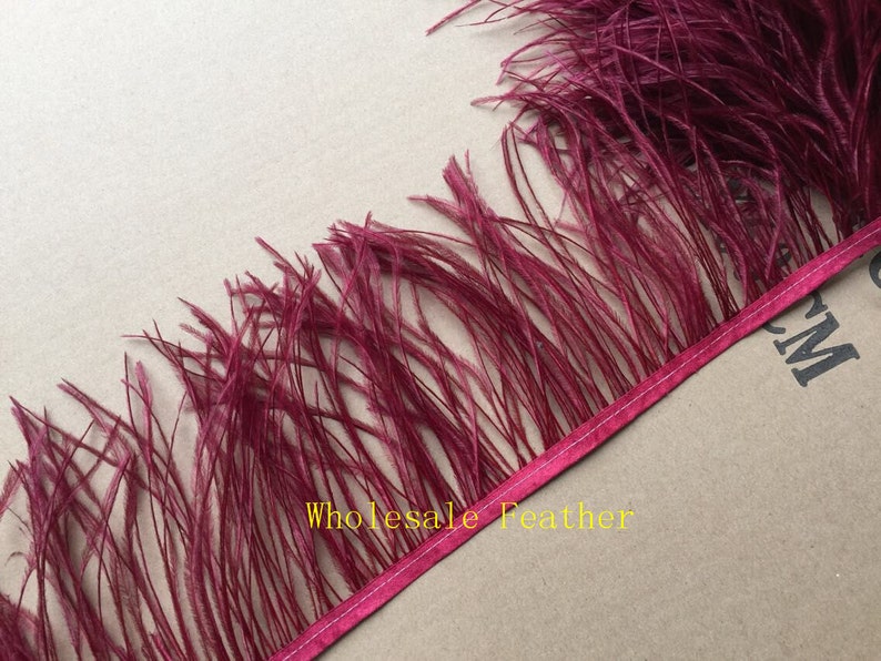 10 yards/lot dark burgundy wine red ostrich feather trimming fringe ostrich feather trim for Wedding Derss sewing image 2