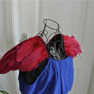 Handmade burgundy goose feather epaulette pads Carnival feather shoulder shrug burning man festival epaulettes for burning man supply