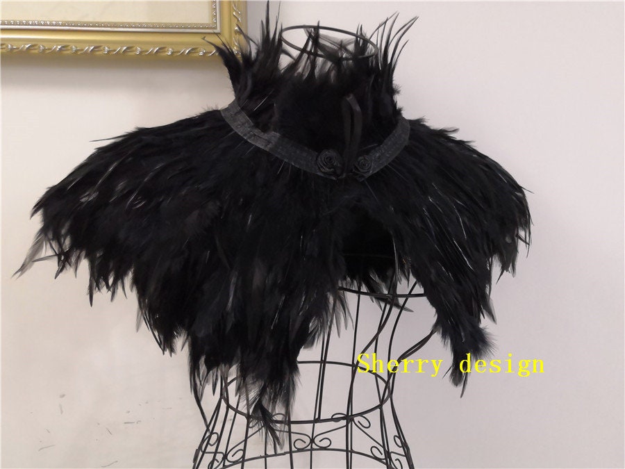 Black feather cape feather jacket feather shawl Carnival feather shoulder shrug burning man festival