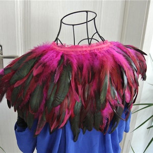 Hot pink feather cape feather jacket feather shawl rooster feather cape 3 ply image 5