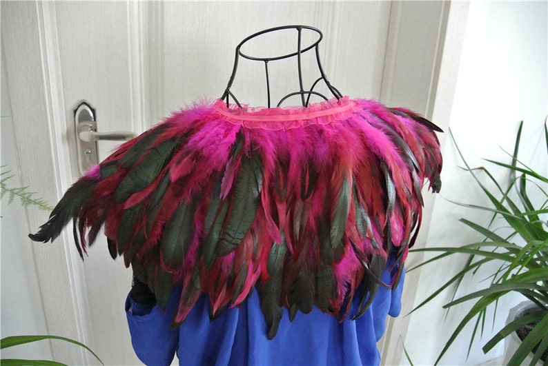 Hot pink feather cape feather jacket feather shawl rooster feather cape 3 ply image 5