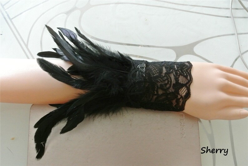 Black Feather WRIST CUFFS wrist bands cuff feather Bracelet Etsy