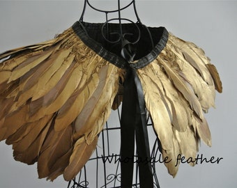 Gold feather cape feather jacket feather shawl goose feather wrap Carnival feather shoulder shrug