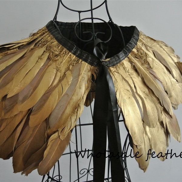 Gold feather cape feather jacket feather shawl goose feather wrap Carnival feather shoulder shrug