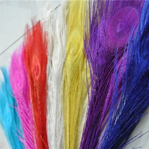 10 pcs off white orange purple black yellow Gold royal blue turquoise red hot pink Lime green peacock feather for crafts hat decor