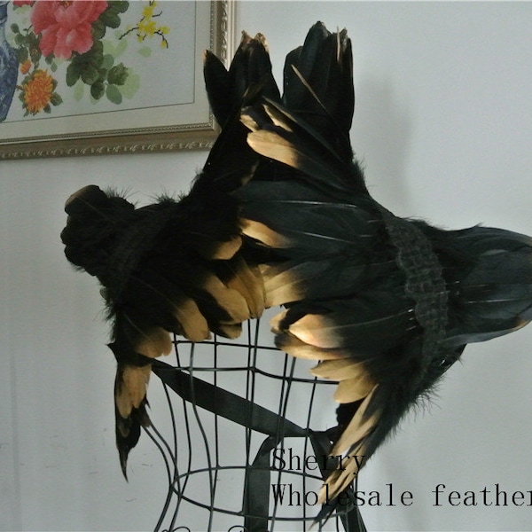 Black feather shawl shrug Feathers cape vintage capelet show girl supply decor