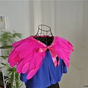 Hot pink feather cape feather jacket shawl Goose feather cape Carnival feather shoulder shrug  burning man costume