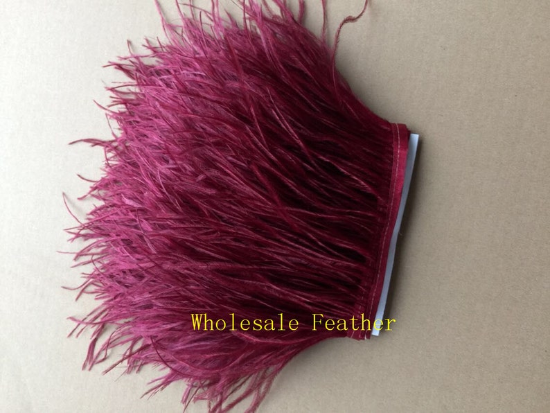 10 yards/lot dark burgundy wine red ostrich feather trimming fringe ostrich feather trim for Wedding Derss sewing image 1