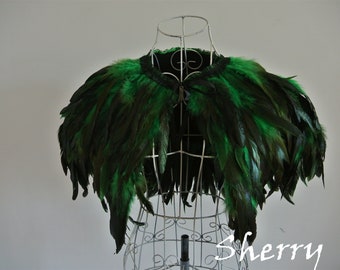 kelly green feather cape feather jacket rooster feather cape 5 ply Carnival feather shoulder shrug Shawl for party suuply