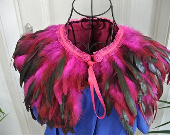 Hot pink feather cape feather jacket feather shawl rooster feather cape 3 ply