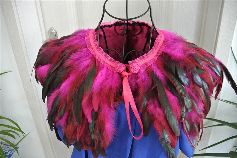 Hot pink feather cape feather jacket feather shawl rooster feather cape 3 ply image 1