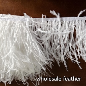 10 yards/lot white ostrich feather trimming fringe on Satin Header 4-5inch in width for Wedding Derss