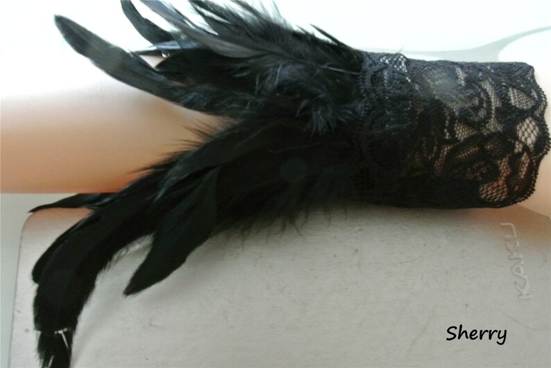 Black Feather WRIST CUFFS wrist bands cuff feather Bracelet Etsy