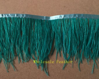 10 yards/lot Ocean Green dark green ostrich feather trimming fringe on Satin Header 5-6inch in width for Wedding Derss