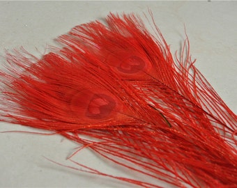 100 pcs red peacock feather for crafts hat decor Peacock Tail Eye Feathers for costumes decor