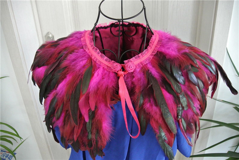 Hot pink feather cape feather jacket feather shawl rooster feather cape 3 ply image 4