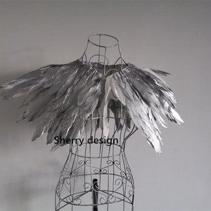 silver feather cape feather jacket feather shawl goose feather wrap Carnival feather shoulder shrug