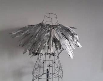 silver feather cape feather jacket feather shawl goose feather wrap Carnival feather shoulder shrug