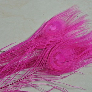 100 pcs hot pink peacock feather for crafts hat decor fuchsia Peacock Tail Eye Feathers