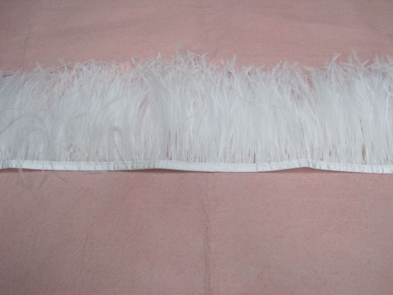 2 Ply White Ostrich Feather Trimming Fringe 1 Yard on Satin Header for  Wedding Dress 