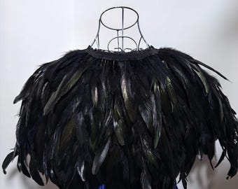 Black feather cape feather jacket rooster feather cape ply Carnival  feather shoulder shrug Shawl - Main Image