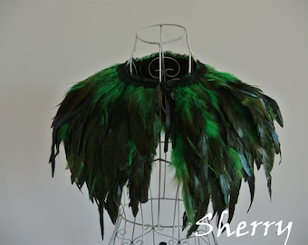 Green feather cape feather jacket feather shawl rooster feather cape 3 ply